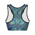 Blue Fractal Print Women's Sports Bra