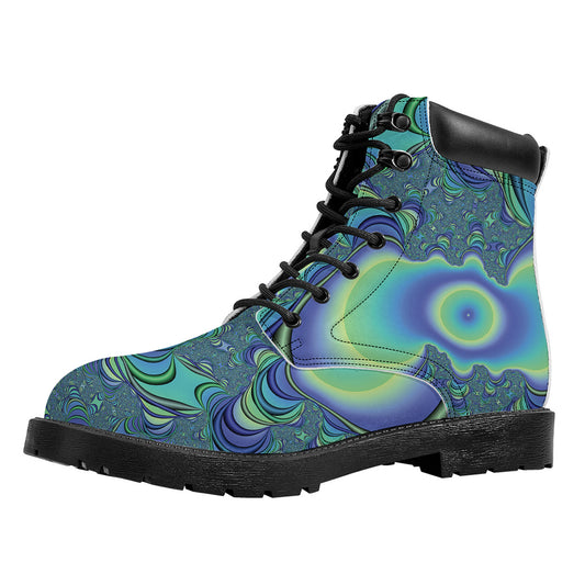 Blue Fractal Print Work Boots