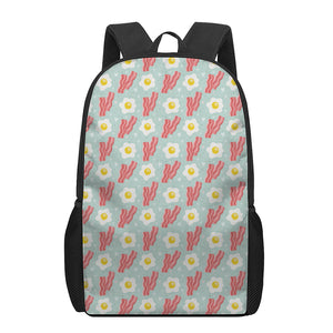 Blue Fried Egg And Bacon Pattern Print 17 Inch Backpack