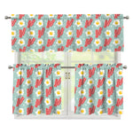 Blue Fried Egg And Bacon Pattern Print 3 Piece Kitchen Curtains