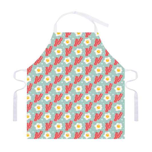 Blue Fried Egg And Bacon Pattern Print Adjustable Apron