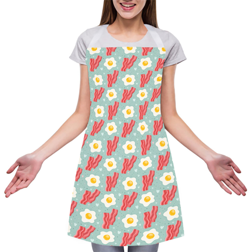 Blue Fried Egg And Bacon Pattern Print Adjustable Apron