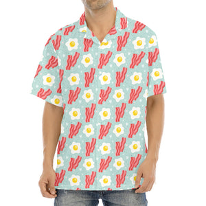 Blue Fried Egg And Bacon Pattern Print Aloha Shirt