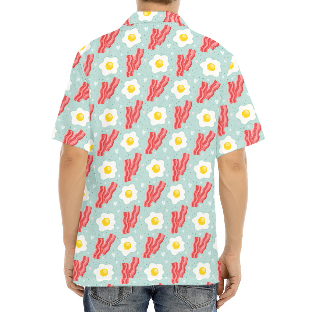 Blue Fried Egg And Bacon Pattern Print Aloha Shirt