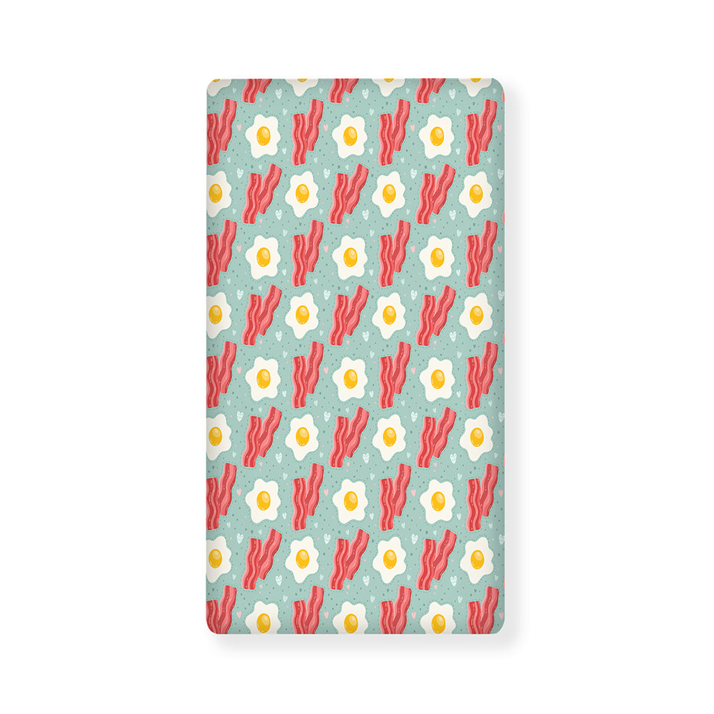 Blue Fried Egg And Bacon Pattern Print Baby Crib Sheet