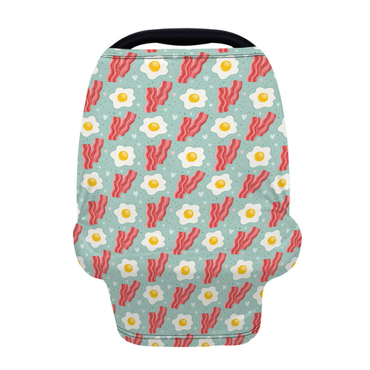 Blue Fried Egg And Bacon Pattern Print Baby Seat Cover