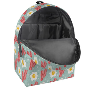 Blue Fried Egg And Bacon Pattern Print Backpack