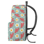 Blue Fried Egg And Bacon Pattern Print Backpack