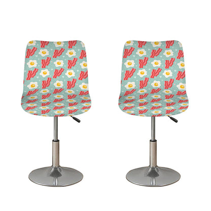 Blue Fried Egg And Bacon Pattern Print Bar Stool Covers