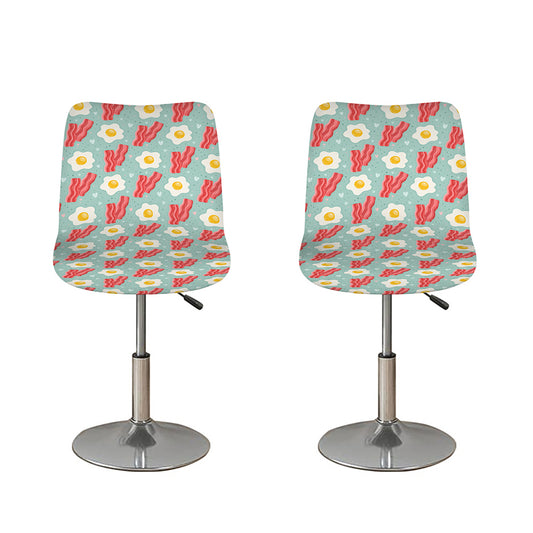 Blue Fried Egg And Bacon Pattern Print Bar Stool Covers
