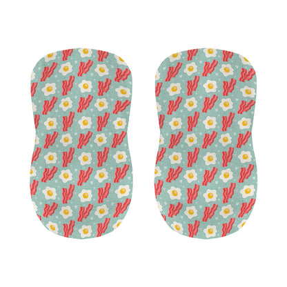 Blue Fried Egg And Bacon Pattern Print Bar Stool Covers