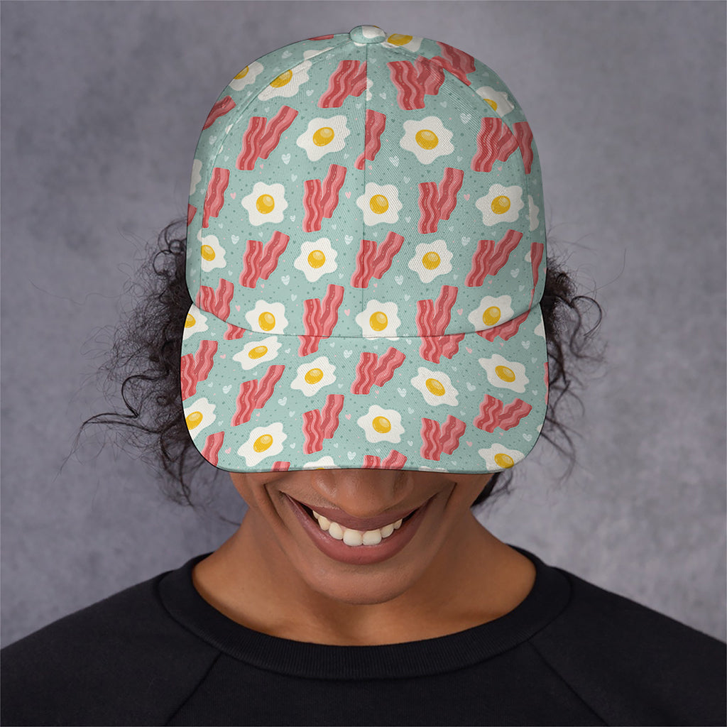 Blue Fried Egg And Bacon Pattern Print Baseball Cap