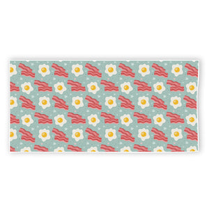 Blue Fried Egg And Bacon Pattern Print Beach Towel