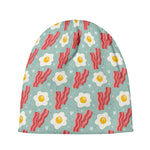 Blue Fried Egg And Bacon Pattern Print Beanie