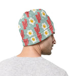 Blue Fried Egg And Bacon Pattern Print Beanie