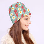 Blue Fried Egg And Bacon Pattern Print Beanie