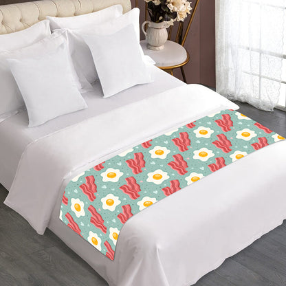Blue Fried Egg And Bacon Pattern Print Bed Runner
