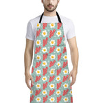 Blue Fried Egg And Bacon Pattern Print Bib Apron With Pocket