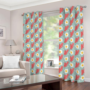 Blue Fried Egg And Bacon Pattern Print Blackout Grommet Curtains