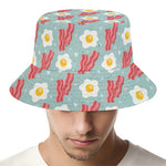 Blue Fried Egg And Bacon Pattern Print Bucket Hat