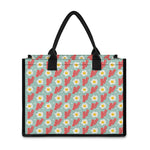 Blue Fried Egg And Bacon Pattern Print Canvas Tote Bag