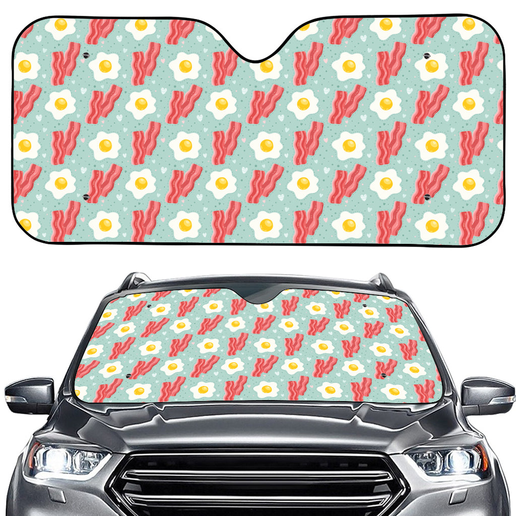 Blue Fried Egg And Bacon Pattern Print Car Windshield Sun Shade