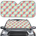 Blue Fried Egg And Bacon Pattern Print Car Windshield Sun Shade