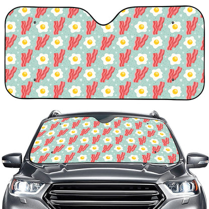 Blue Fried Egg And Bacon Pattern Print Car Windshield Sun Shade