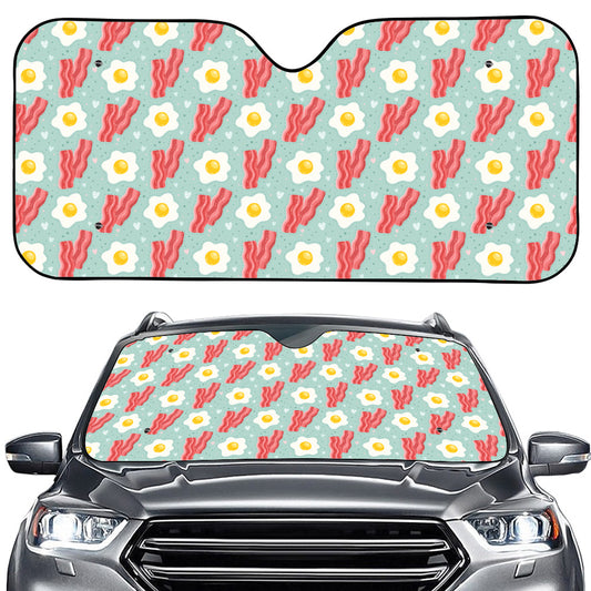 Blue Fried Egg And Bacon Pattern Print Car Windshield Sun Shade