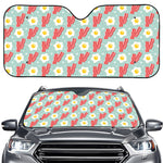 Blue Fried Egg And Bacon Pattern Print Car Windshield Sun Shade