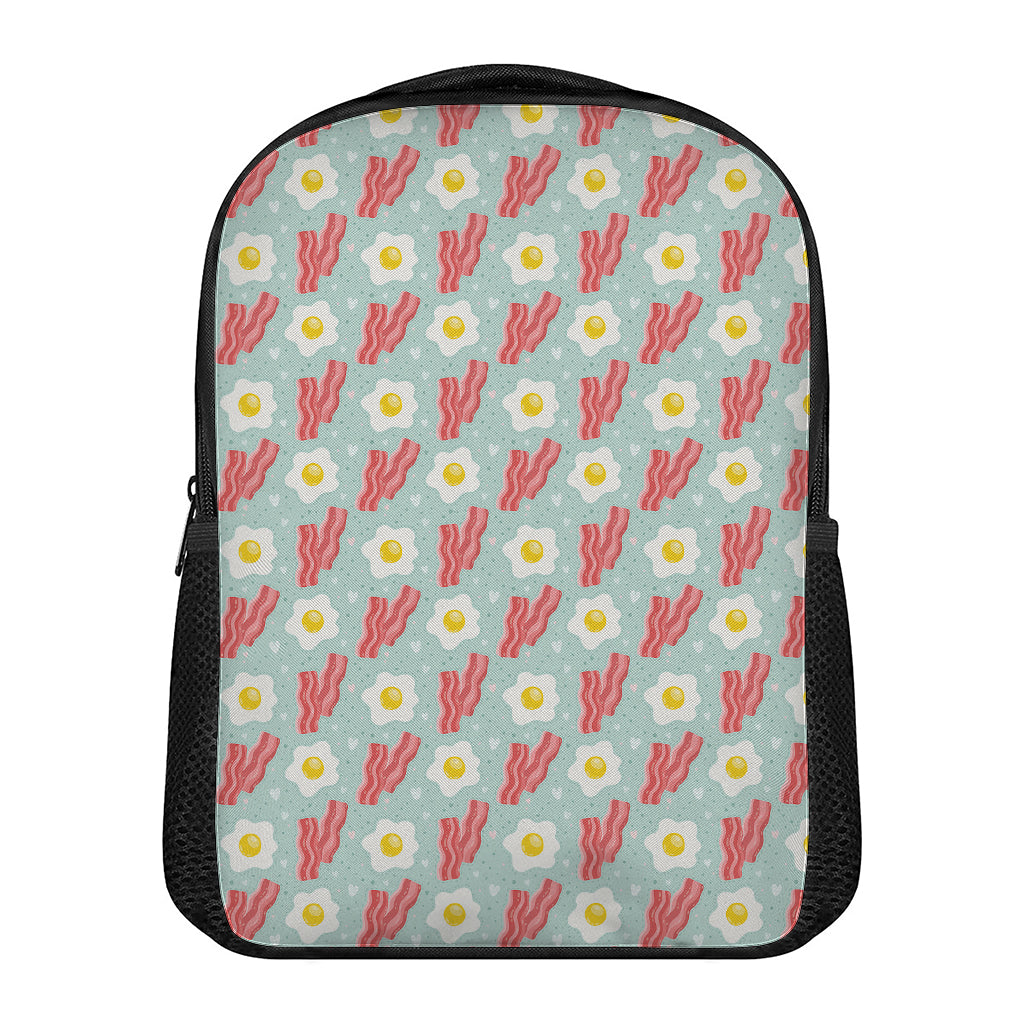 Blue Fried Egg And Bacon Pattern Print Casual Backpack