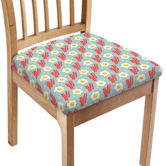 Blue Fried Egg And Bacon Pattern Print Chair Cushion Cover