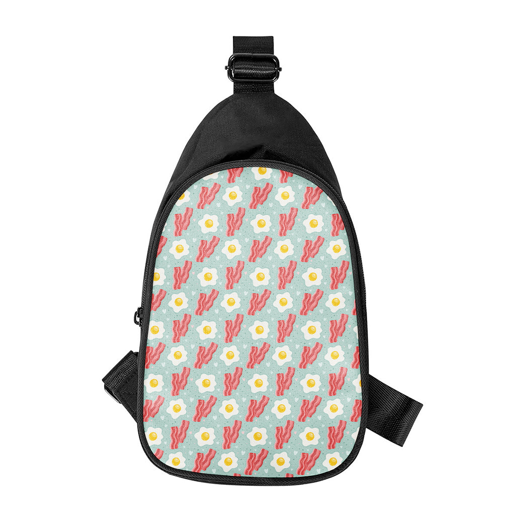 Blue Fried Egg And Bacon Pattern Print Chest Bag