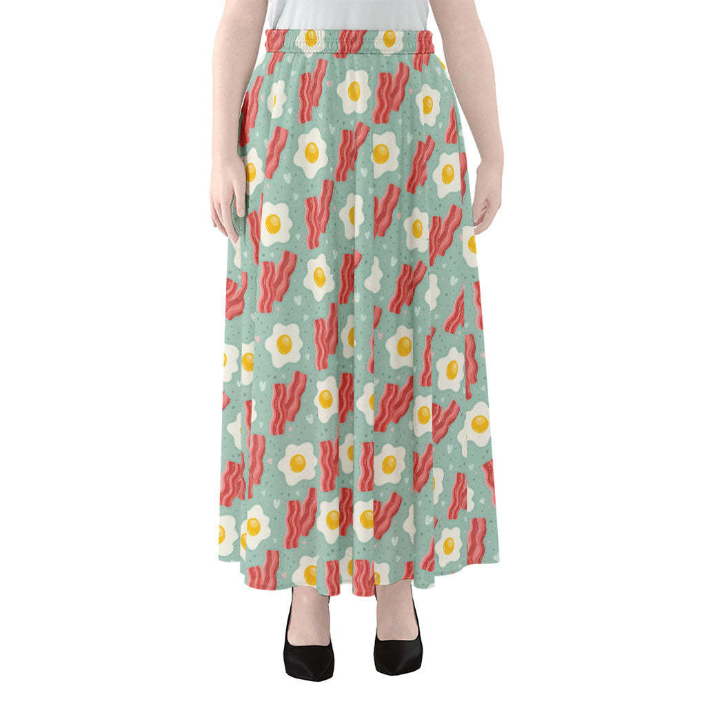 Blue Fried Egg And Bacon Pattern Print Chiffon Maxi Skirt