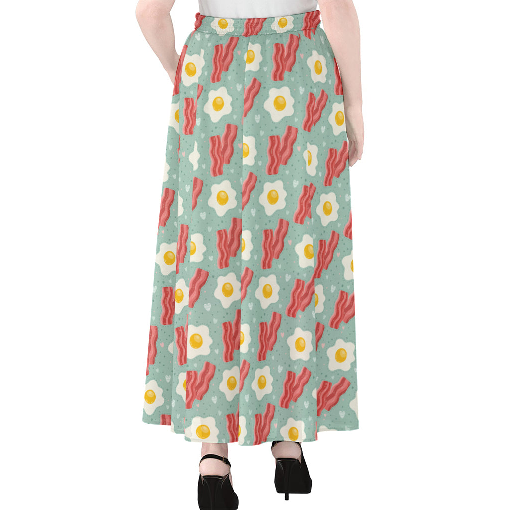 Blue Fried Egg And Bacon Pattern Print Chiffon Maxi Skirt