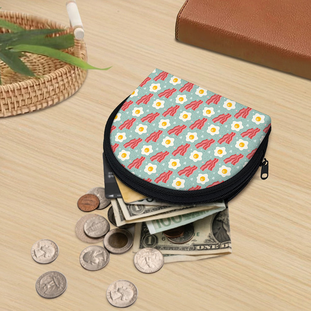 Blue Fried Egg And Bacon Pattern Print Coin Purse