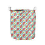 Blue Fried Egg And Bacon Pattern Print Collapsible Laundry Basket
