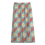 Blue Fried Egg And Bacon Pattern Print Cotton Front Slit Maxi Skirt