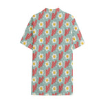 Blue Fried Egg And Bacon Pattern Print Cotton Hawaiian Shirt