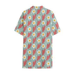 Blue Fried Egg And Bacon Pattern Print Cotton Hawaiian Shirt