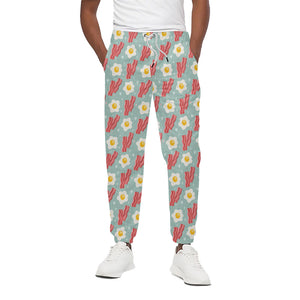 Blue Fried Egg And Bacon Pattern Print Cotton Pants