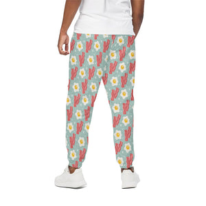 Blue Fried Egg And Bacon Pattern Print Cotton Pants