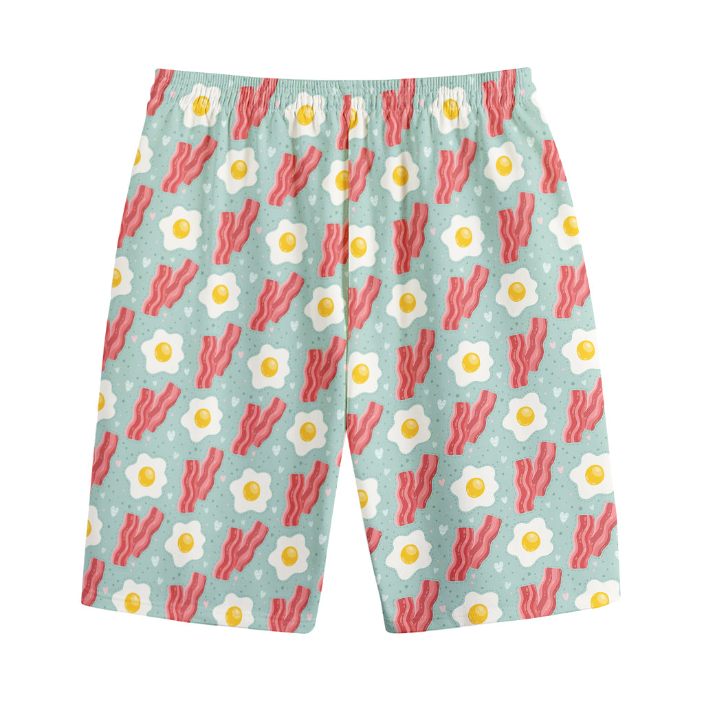 Blue Fried Egg And Bacon Pattern Print Cotton Shorts