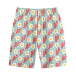 Blue Fried Egg And Bacon Pattern Print Cotton Shorts