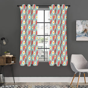 Blue Fried Egg And Bacon Pattern Print Curtain