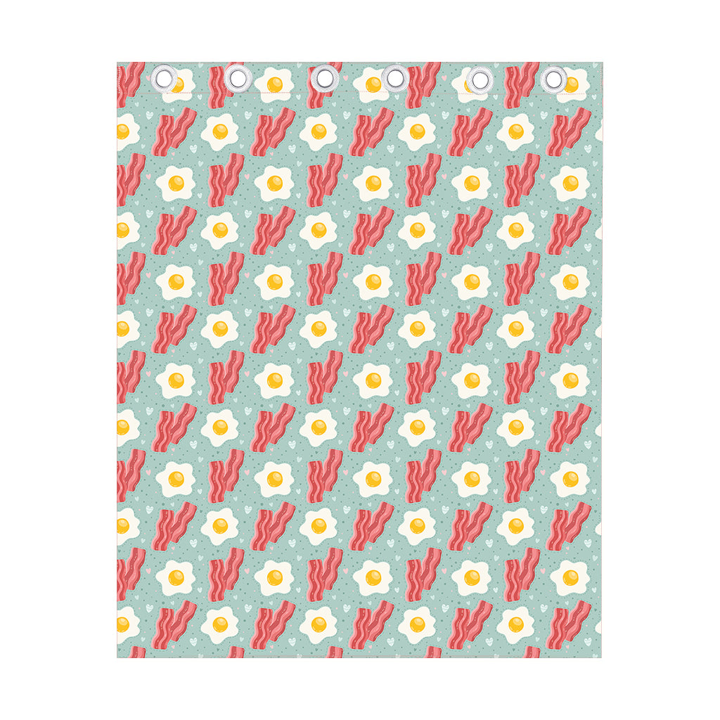 Blue Fried Egg And Bacon Pattern Print Curtain