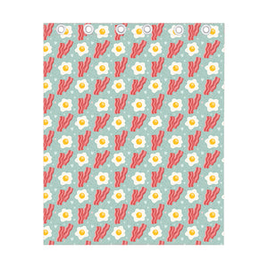 Blue Fried Egg And Bacon Pattern Print Curtain