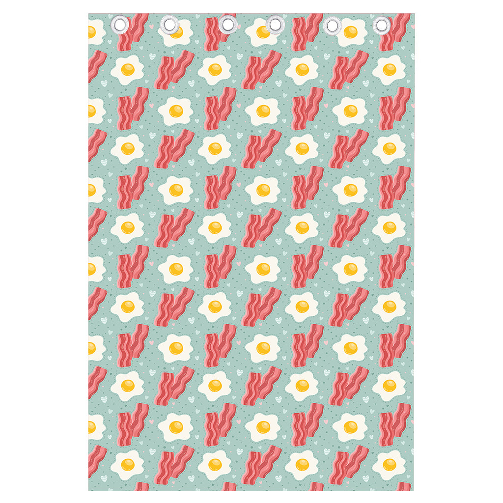 Blue Fried Egg And Bacon Pattern Print Curtain