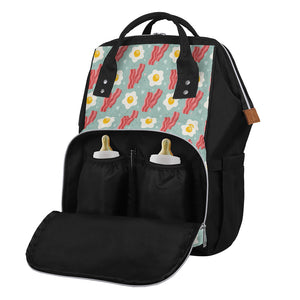 Blue Fried Egg And Bacon Pattern Print Diaper Bag