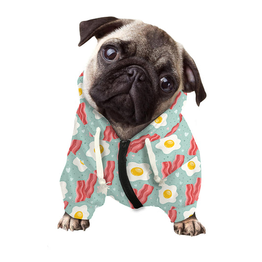 Blue Fried Egg And Bacon Pattern Print Dog Zip Up Hoodie